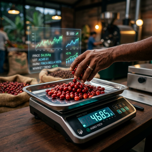 Fresh Coffee Calculator on a digital scale