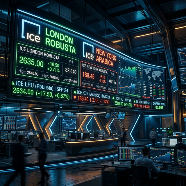 Global Coffee Futures Trading Boards ICE London and New York